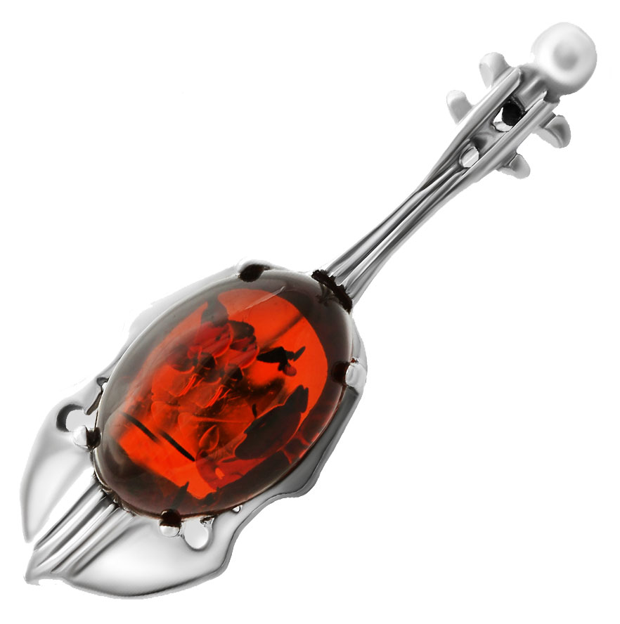 Серебряная брошь ''Скрипка'' Darvin 927041202AF с янтарем