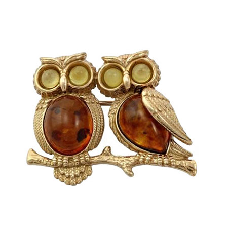 Серебряная брошь ''Сова'' Darvin 927092135AA с янтарем