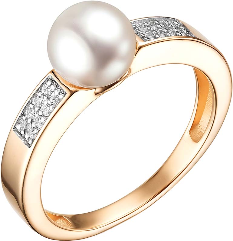 Золотое кольцо De Fleur 21682A1 с жемчугом, фианитами
