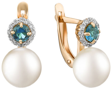 Золотые серьги De Fleur 22180LA1 с жемчугом, фианитами, шпинелью