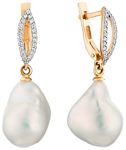 Золотые серьги с подвесками De Fleur 22437A6 с барочным жемчугом