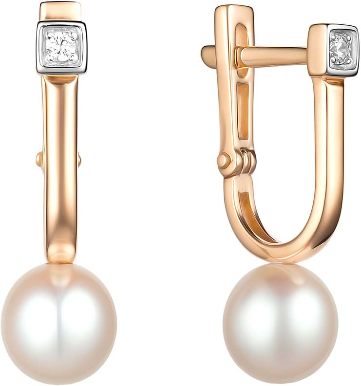 Золотые серьги De Fleur 22781A1 c жемчугом, фианитом