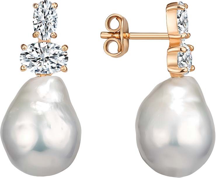 Золотые серьги пусеты гвоздики De Fleur 22866A6 с барочным жемчугом