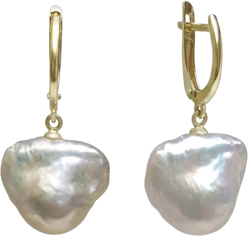 Золотые серьги с подвесками De Fleur 22877Y6 с барочным жемчугом