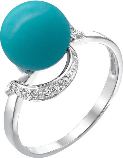Серебряное кольцо De Fleur 27401S5 с бирюзой, фианитами