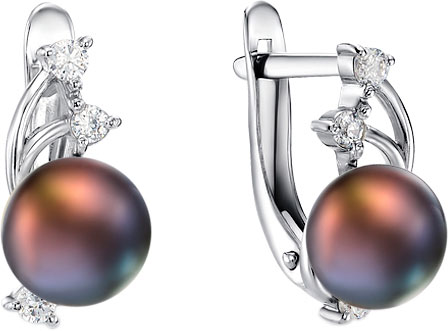 Серебряные серьги De Fleur 28083S2 с жемчугом, фианитами