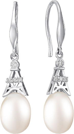 Серебряные серьги с подвесками De Fleur 28085.1S1 с барочным жемчугом, фианитами