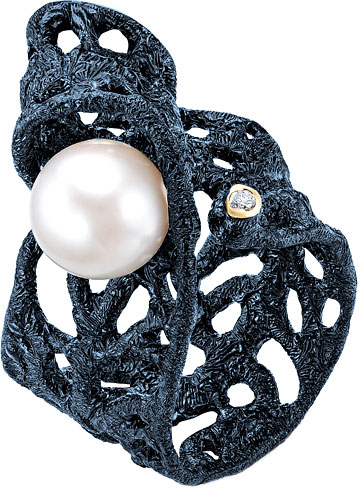 Серебряное кольцо De Fleur 51263Y1U с эмалью с жемчугом, фианитом