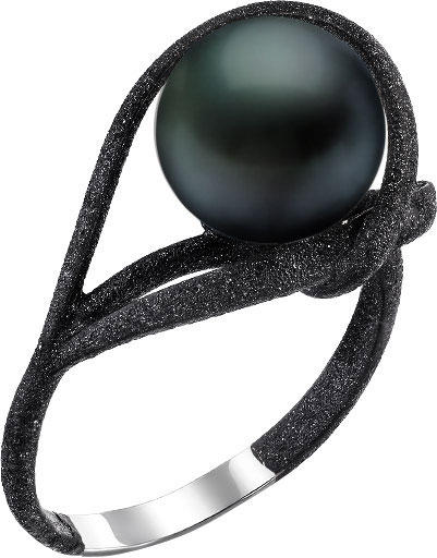Серебряное кольцо De Fleur 51371S2B с эмалью, черным жемчугом
