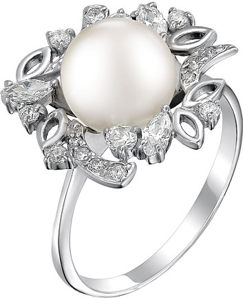 Серебряное кольцо De Fleur 51506S1 с жемчугом, фианитами