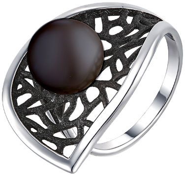 Серебряное кольцо De Fleur 51842S2B c эмалью, жемчугом