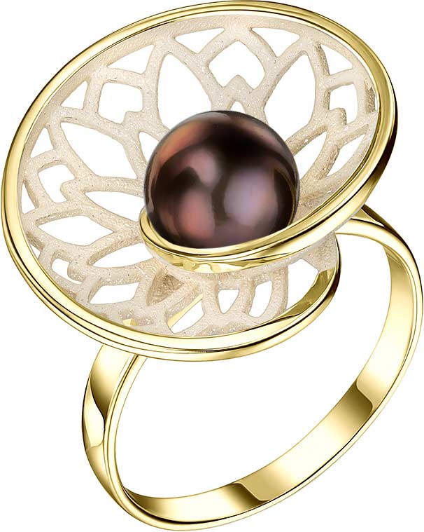 Женский серебряный перстень De Fleur 51860Y2H с эмалью, черным жемчугом