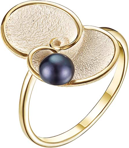 Серебряное кольцо De Fleur 51868Y2H с эмалью, черным жемчугом