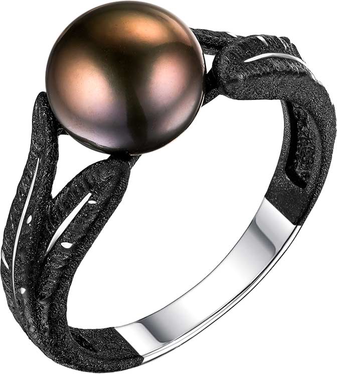 Серебряное кольцо ''Крылья'' De Fleur 51885S2B с эмалью, черным жемчугом