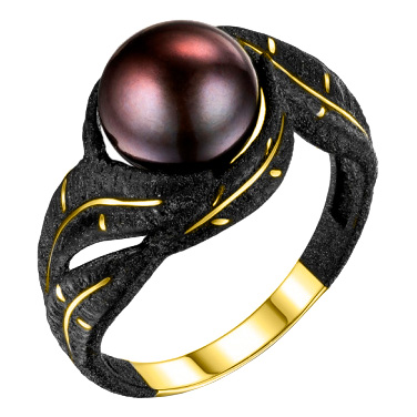 Серебряное кольцо De Fleur 51887Y2B с черным жемчугом, эмалью