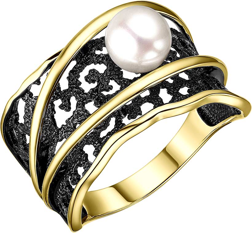 Серебряное кольцо De Fleur 51959Y1B c эмалью, жемчугом