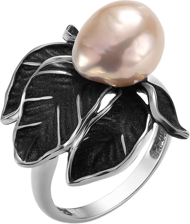 Серебряное кольцо ''Цветок'' De Fleur 51984S8B с эмалью, розовым барочным жемчугом