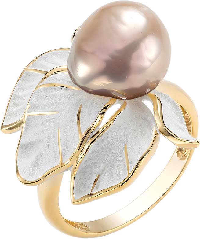 Серебряное кольцо ''Цветок'' De Fleur 51984Y8W с эмалью, розовым барочным жемчугом