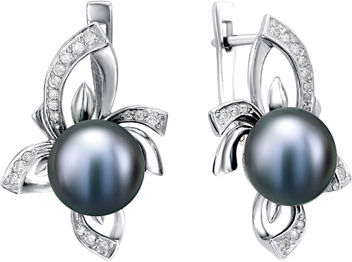 Серебряные серьги De Fleur 52156S2 с жемчугом, фианитами