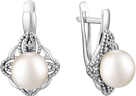 Серебряные серьги De Fleur 52226S1 с жемчугом, фианитами