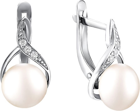 Серебряные серьги De Fleur 52515S1 с жемчугом, фианитами
