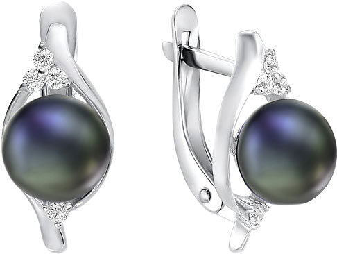 Серебряные серьги De Fleur 52517S2 с жемчугом, фианитами