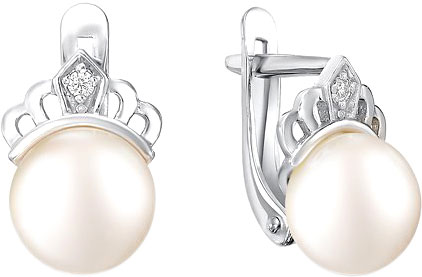Серебряные серьги De Fleur 52531S1 с жемчугом, фианитами