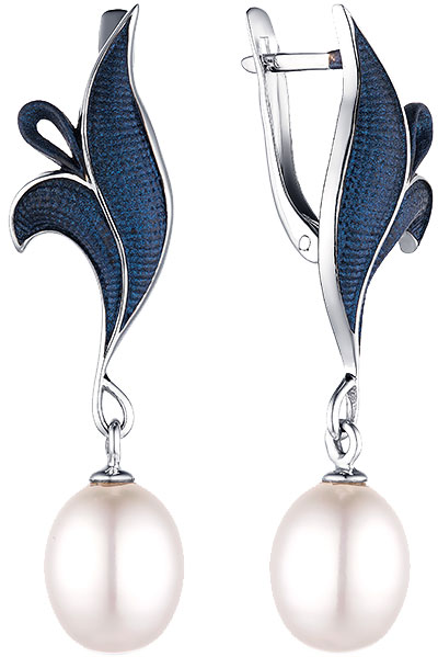 Серебряные серьги с подвесками De Fleur 52830S1U с барочным жемчугом, эмалью