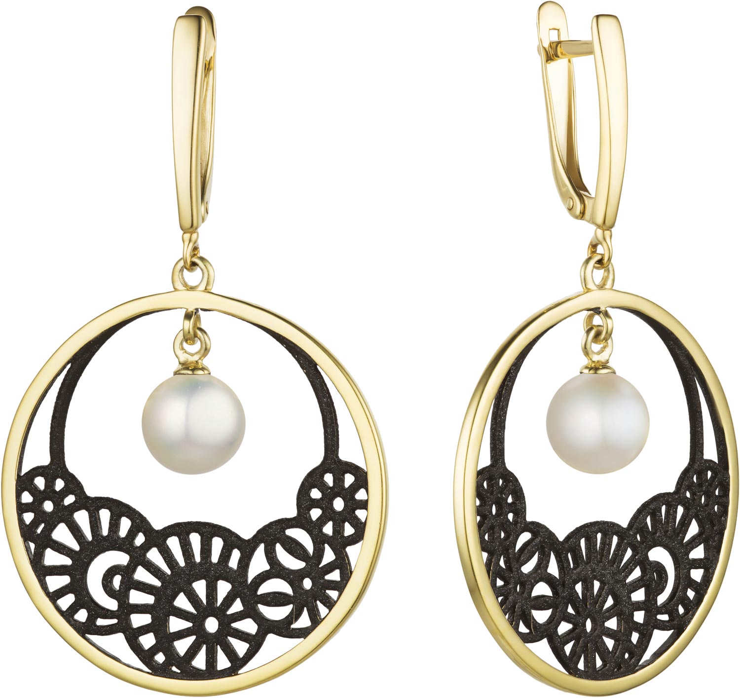 Серебряные серьги круглые De Fleur 52859Y1B с эмалью, жемчугом