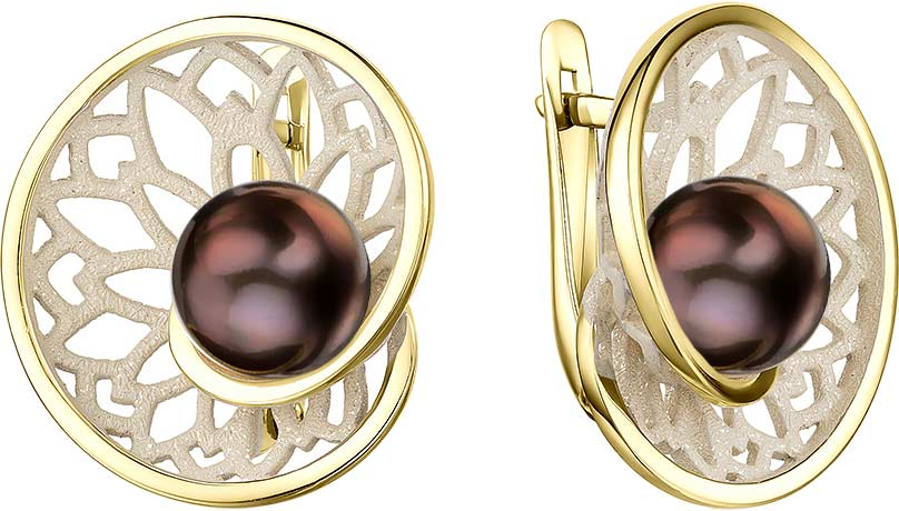 Серебряные серьги De Fleur 52860Y2H с эмалью, черным жемчугом