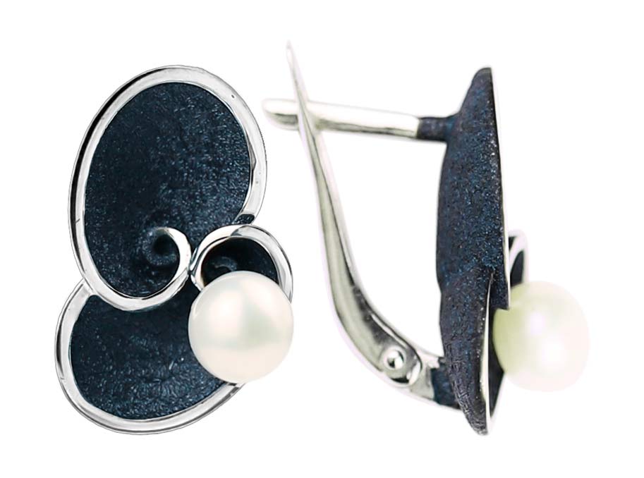 Серебряные серьги De Fleur 56013S1W с жемчугом, эмалью