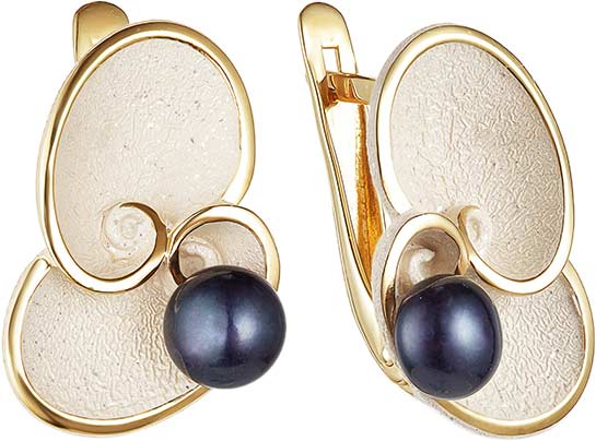 Серебряные серьги De Fleur 52868Y2H с эмалью, черным жемчугом