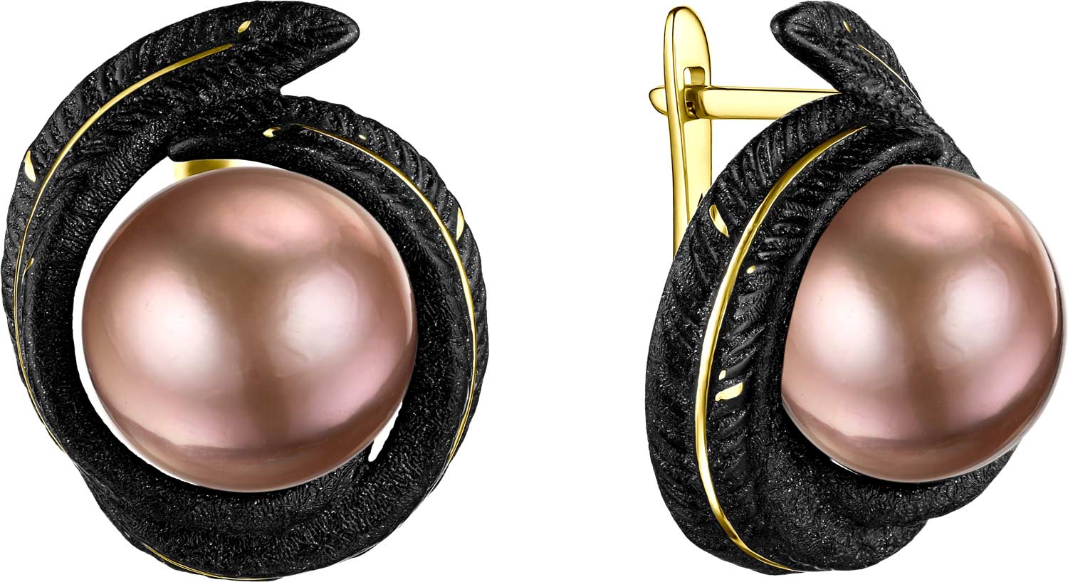 Серебряные серьги ''Крылья'' De Fleur 52888Y8B с эмалью, розовым барочным жемчугом