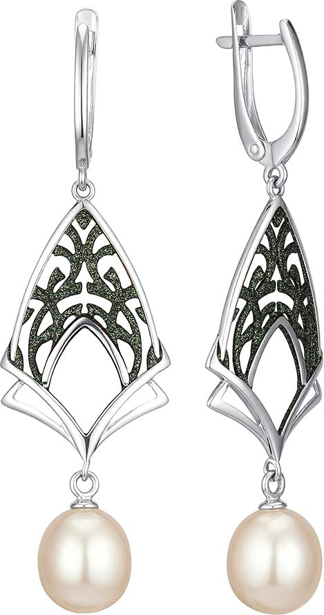 Серебряные серьги с подвесками De Fleur 52992S1Z с эмалью, жемчугом