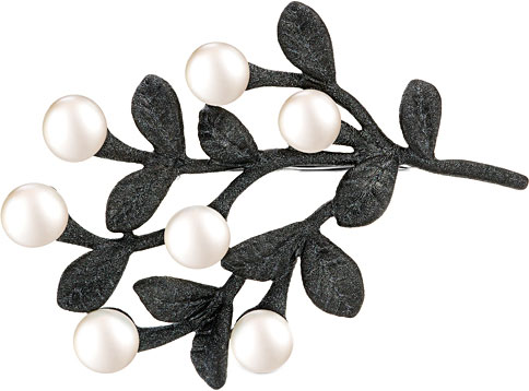 Серебряная брошь De Fleur 56001S1B с эмалью, жемчугом