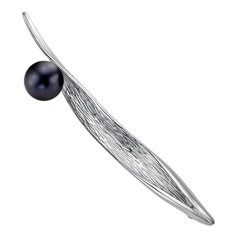 Серебряная брошь De Fleur 56102S2 с черным жемчугом
