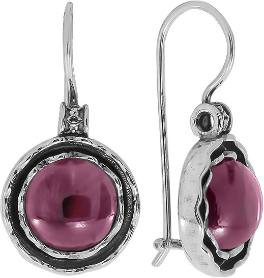 Серебряные серьги круглые DEN’O 01E681GR с гранатами