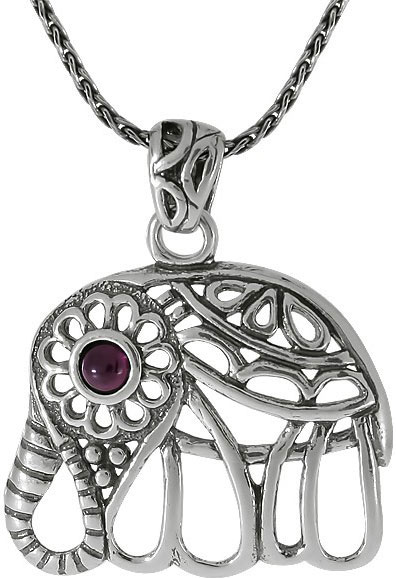 Колье с подвеской из серебра ''Слон'' DEN’O 01N3335GR с гранатом