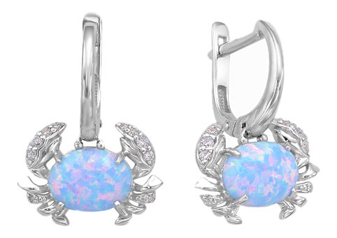 Серебряные серьги с подвесками ''Крабы'' Dewi 901020114-dv с опалами, фианитами