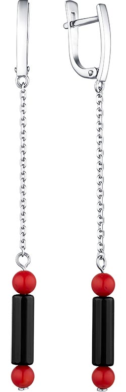 Серебряные длинные серьги Dewi 901021536-dv с кораллами, ониксами