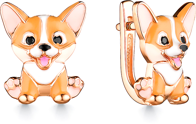 Детские серебряные серьги ''Корги'' Dewi 901022200 с эмалью, черными фианитами