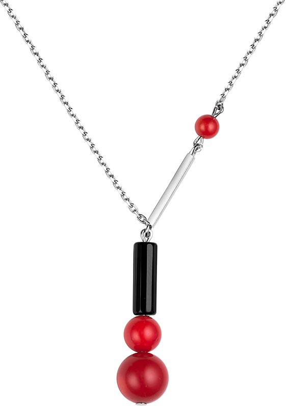 Серебряное колье цепь с подвеской Dewi 901041535-dv с кораллами, ониксом