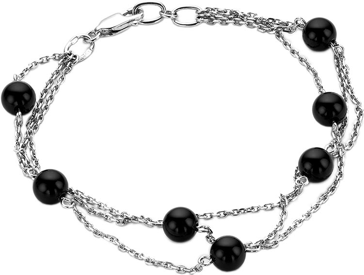 Серебряный тройной браслет цепь Dewi 901051861-dv с ониксами