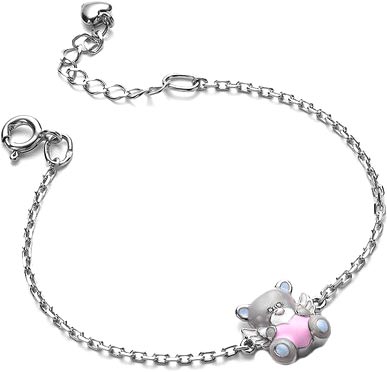 Детский серебряный браслет с подвеской ''Мишка'' Dewi 901052335-dv с эмалью, фианитами