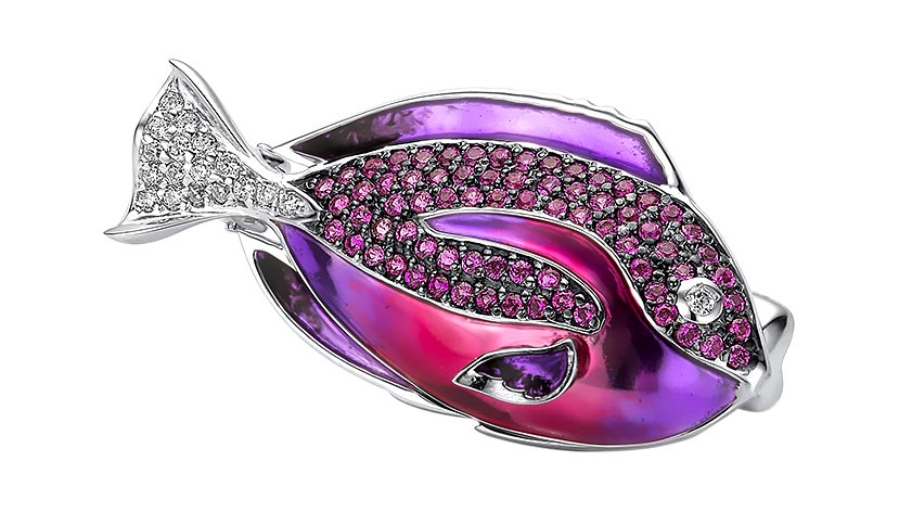 Серебряная брошь ''Рыба'' Dewi 901081621-dv с эмалью, фианитами