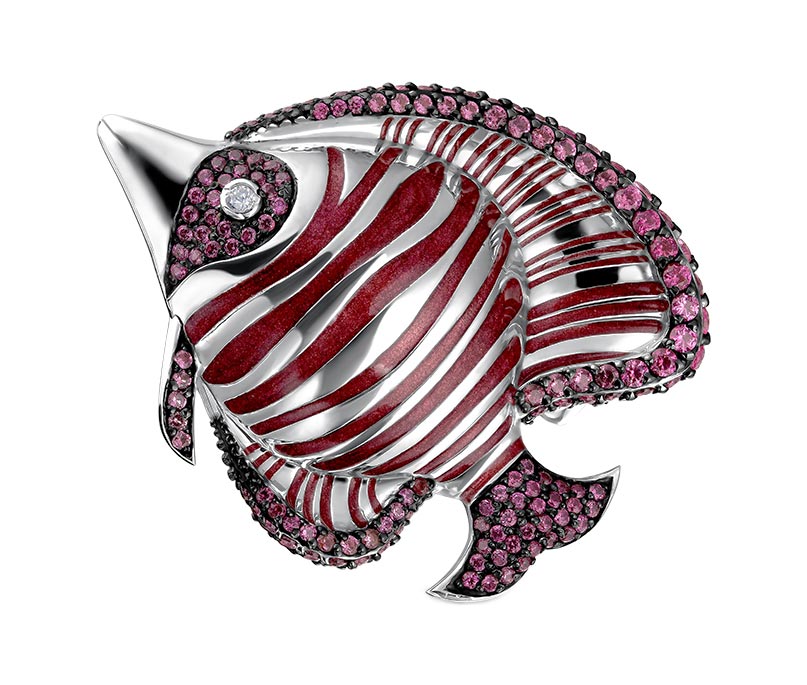 Серебряная брошь ''Рыба'' Dewi 901081622-dv с эмалью, фианитами