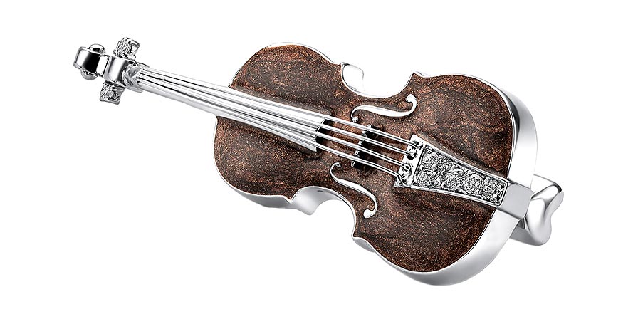 Серебряная брошь ''Скрипка'' Dewi 901081629-dv с эмалью, фианитами