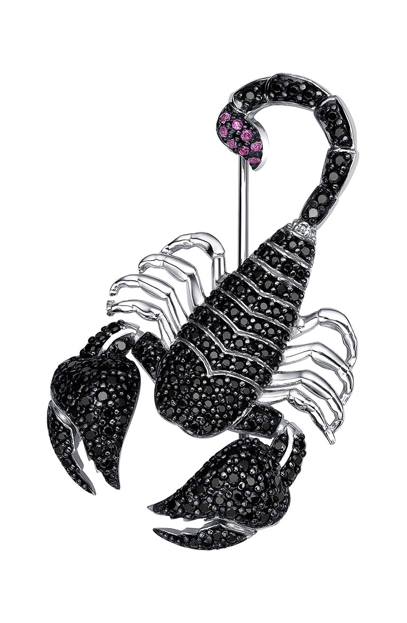 Серебряная брошь ''Скорпион'' Dewi 901081709-dv с черными фианитами