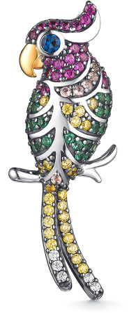 Серебряная брошь ''Попугай'' Dewi 901081797 с фианитами