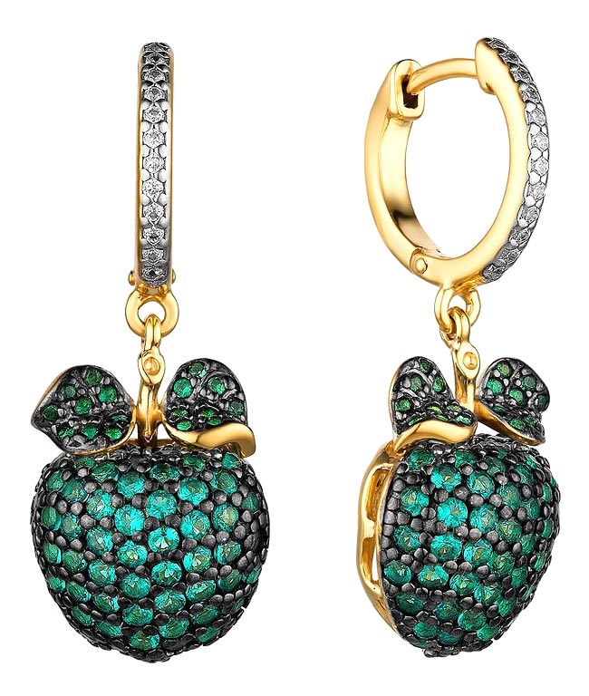 Серебряные серьги с подвесками ''Яблоко'' Dewi 902021936-dv с фианитами